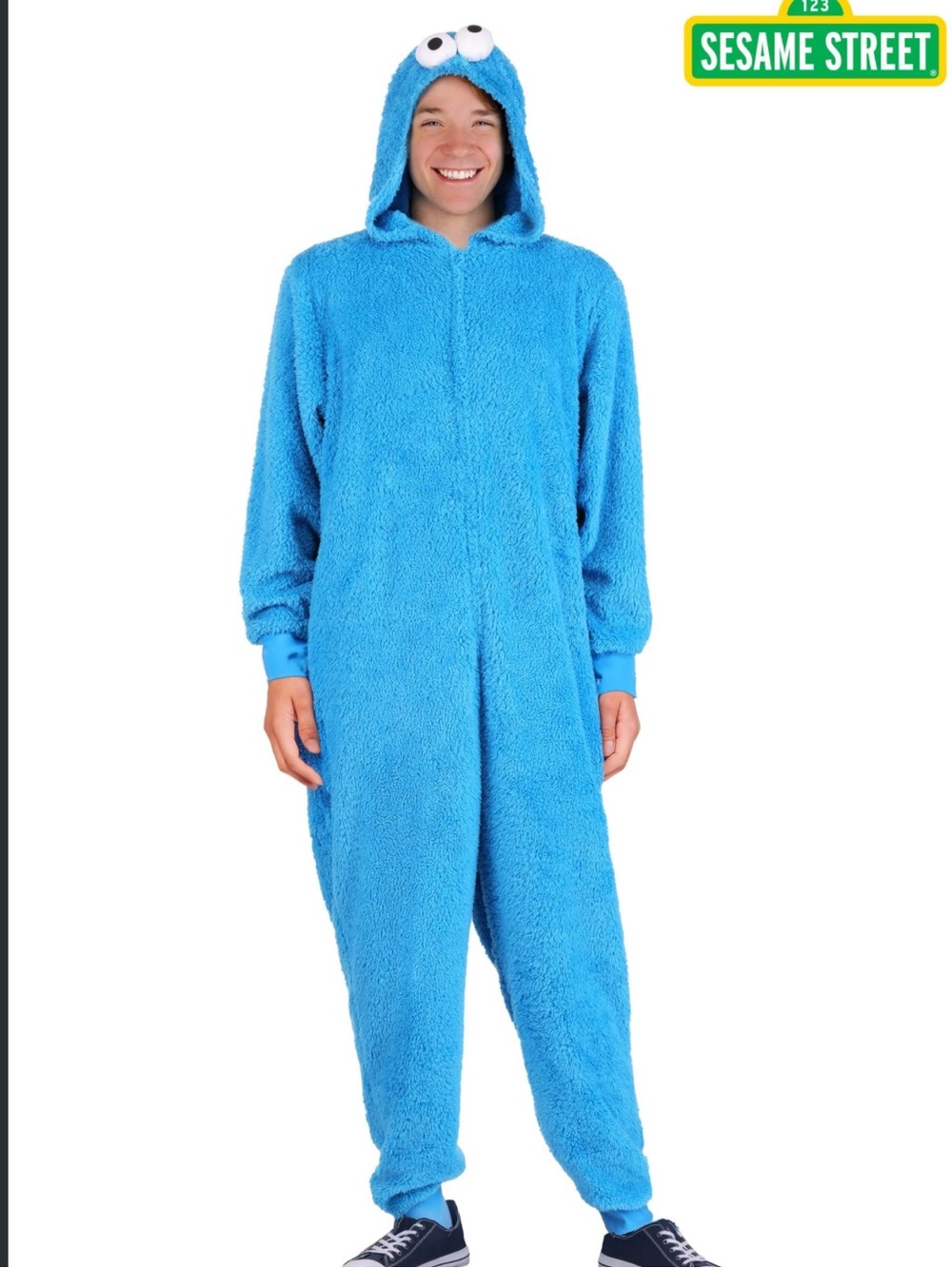 NWOT Men’s Sesame Street Cookie Monster Blue Fleece Onesie Costume Sz XL